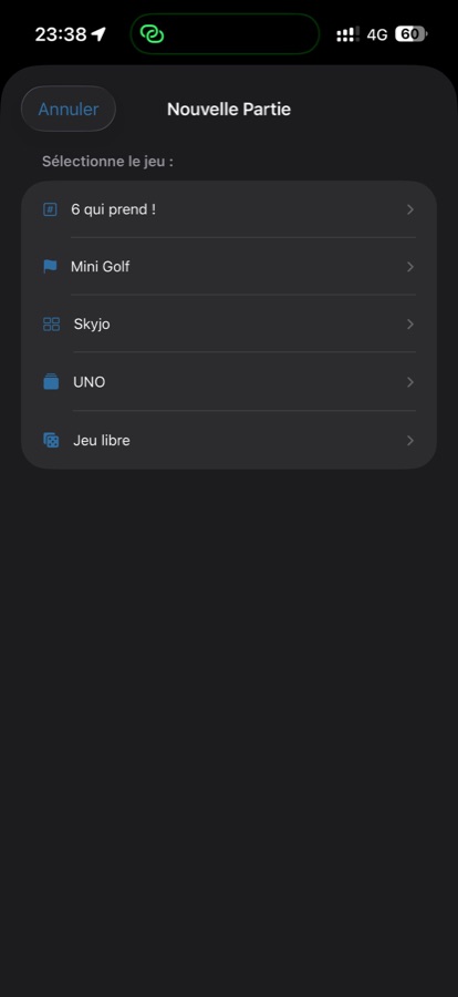 Sélection d’un jeu dans JoyScore